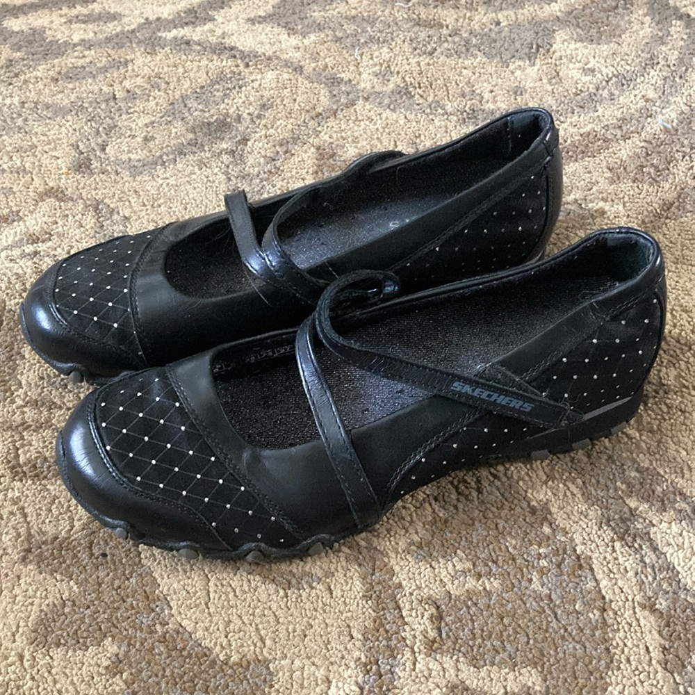 Skechers Womens Diamond Dots 21371 Rhinestone Mary Jane Shoes Sneakers Black 8